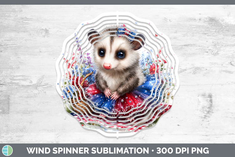 Woodland Fourth of July Opossum Wind Spinner Sublimation Spi
