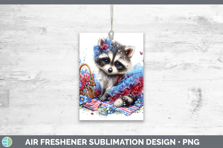 Woodland Fourth of July Raccoon Air Freshener Sublimation Ca