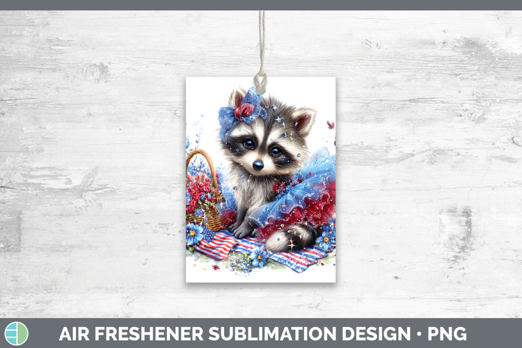 Woodland Fourth of July Raccoon Air Freshener Sublimation Ca