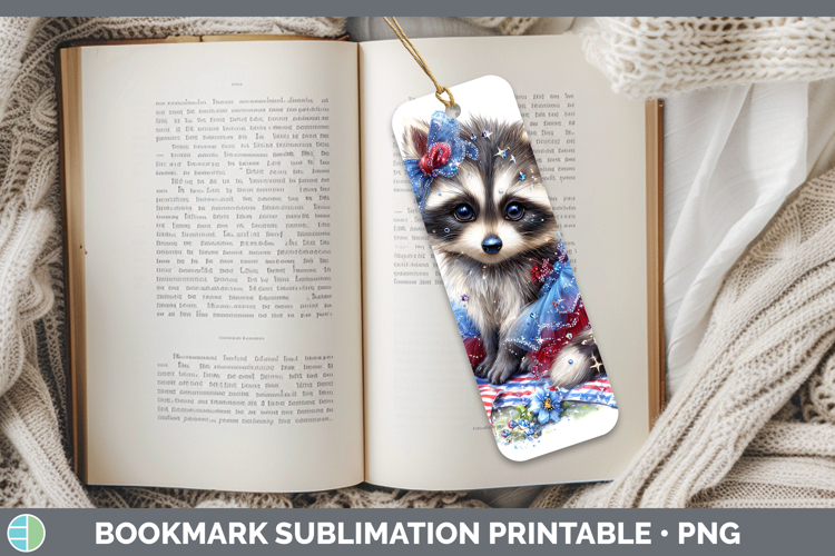 Woodland Fourth of July Raccoon Bookmark Sublimation Printab