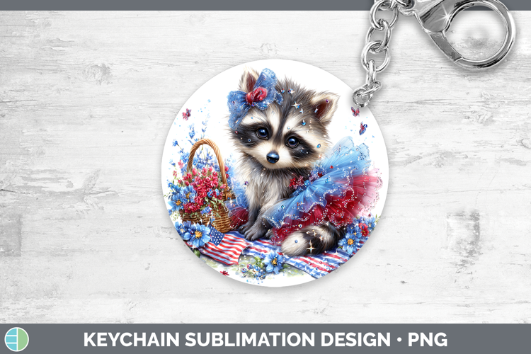 Woodland Fourth of July Raccoon Keychain Sublimation Keyring