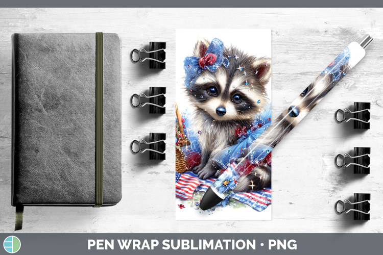 Woodland Fourth of July Raccoon Pen Wrap Sublimation Pen Des
