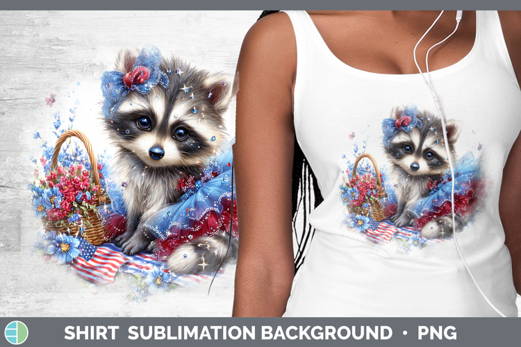 Woodland Fourth of July Raccoon Shirt Sublimation Background