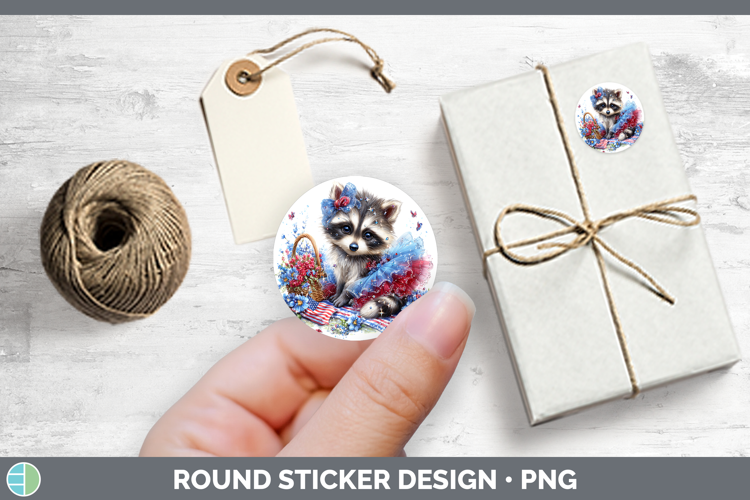 Woodland Fourth of July Raccoon Stickers | Round Labels Desi