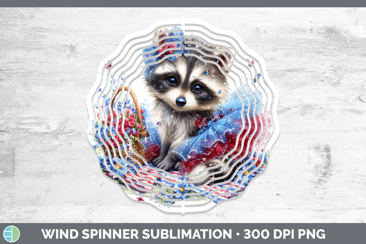 Woodland Fourth of July Raccoon Wind Spinner Sublimation Spi