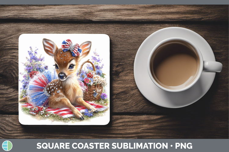 Woodland Fourth of July Reindeer Square Coaster Sublimation