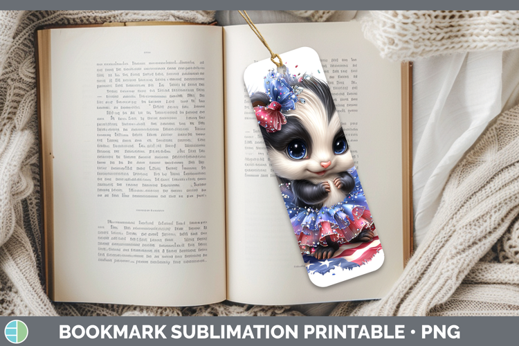Woodland Fourth of July Skunk Bookmark Sublimation Printable