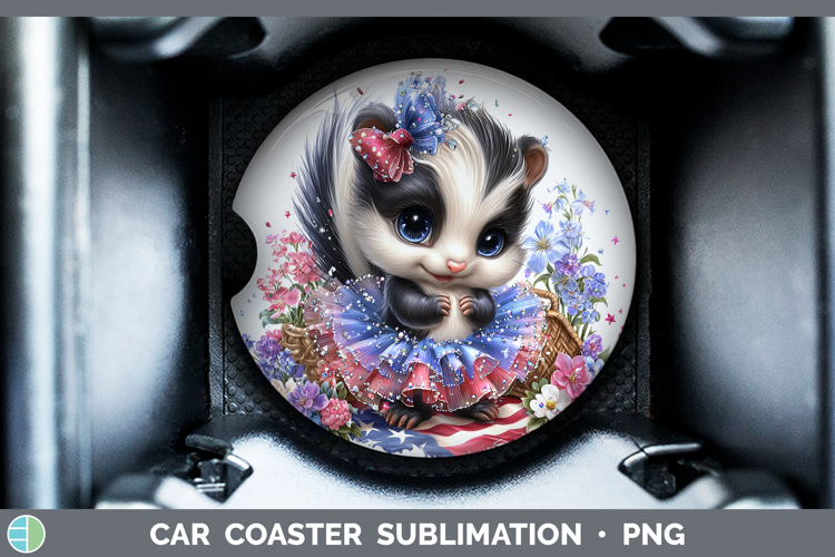 Woodland Fourth of July Skunk Car Coaster Sublimation Desig