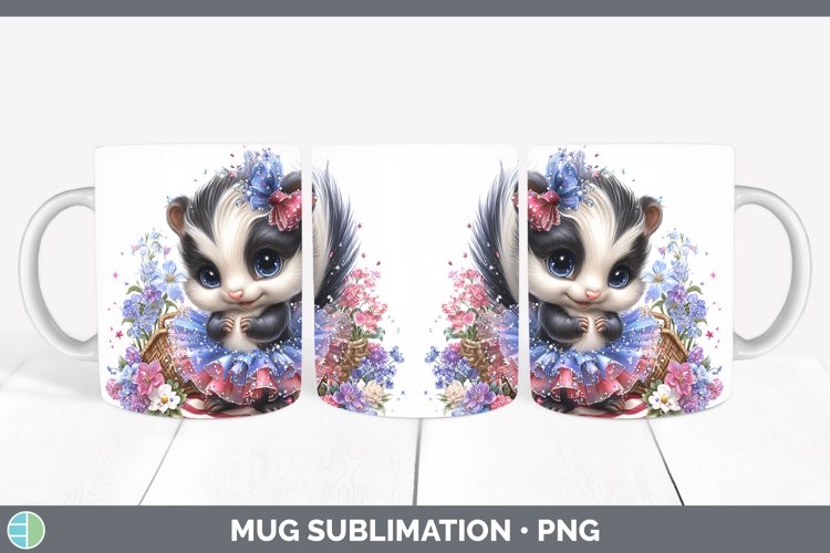 Woodland Fourth of July Skunk Mug Wrap Sublimation Coffee Cu