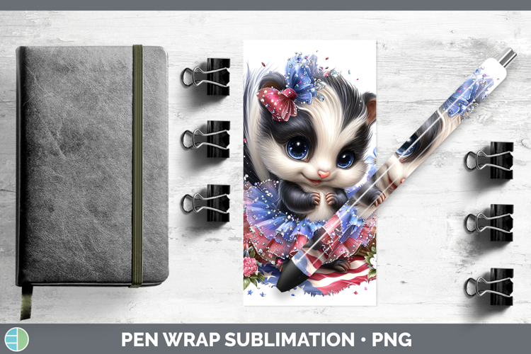 Woodland Fourth of July Skunk Pen Wrap Sublimation Pen Desig