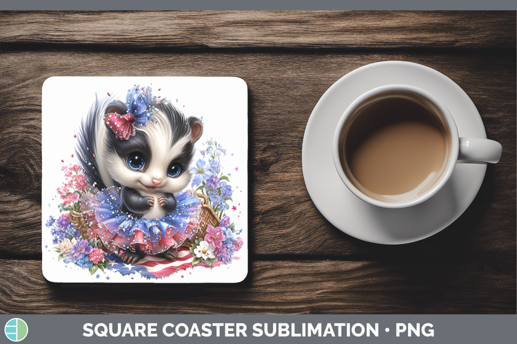 Woodland Fourth of July Skunk Square Coaster Sublimation Coa