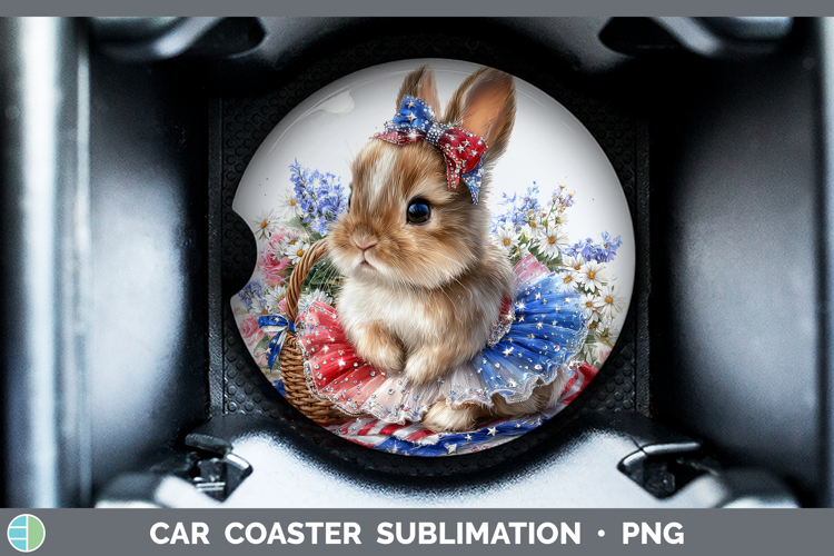 Woodland Fourth of July Snowshoe Hare Car Coaster Sublimatio