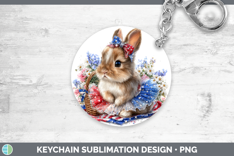 Woodland Fourth of July Snowshoe Hare Keychain Sublimation K