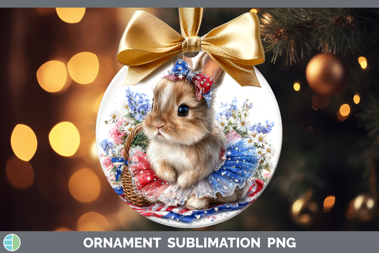 Woodland Fourth of July Snowshoe Hare Ornament Sublimation B