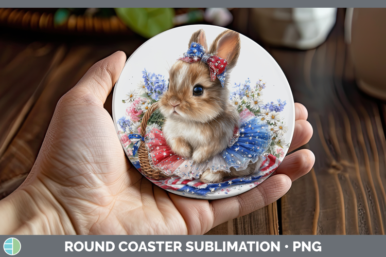 Woodland Fourth of July Snowshoe Hare Round Coaster Sublimat