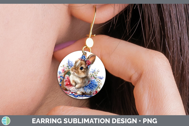 Woodland Fourth of July Snowshoe Hare Round Earrings Sublima