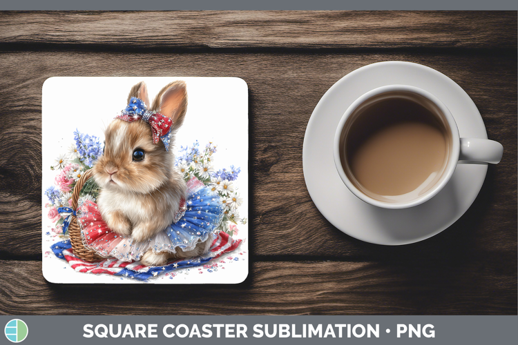Woodland Fourth of July Snowshoe Hare Square Coaster Sublima