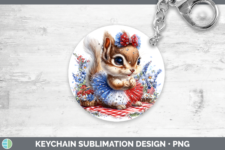 Woodland Fourth of July Squirrel Keychain Sublimation Keyrin