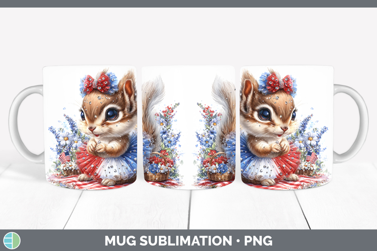 Woodland Fourth of July Squirrel Mug Wrap Sublimation Coffee
