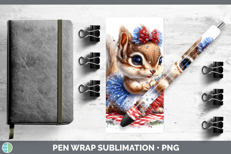 Woodland Fourth of July Squirrel Pen Wrap Sublimation Pen De