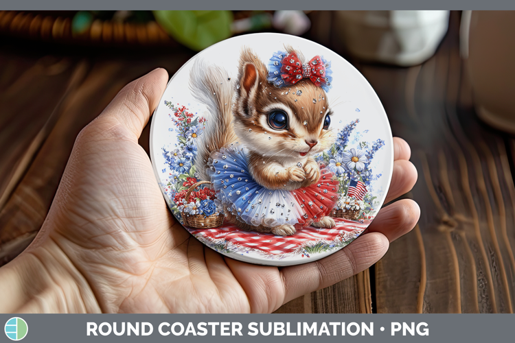 Woodland Fourth of July Squirrel Round Coaster Sublimation C