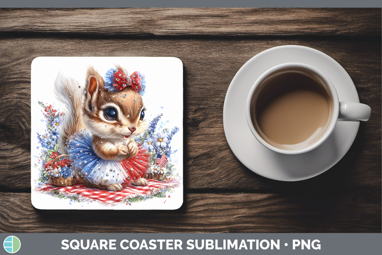 Woodland Fourth of July Squirrel Square Coaster Sublimation