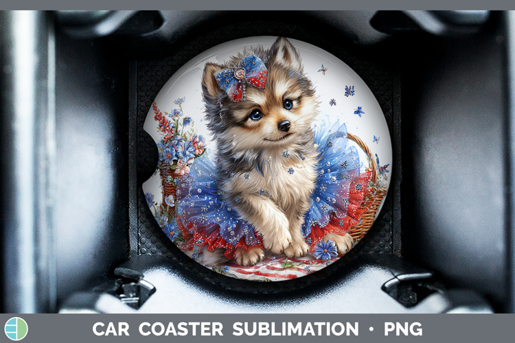 Woodland Fourth of July Wolf Car Coaster Sublimation Design