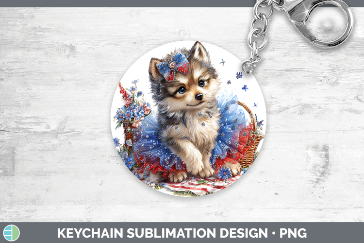Woodland Fourth of July Wolf Keychain Sublimation Keyring De