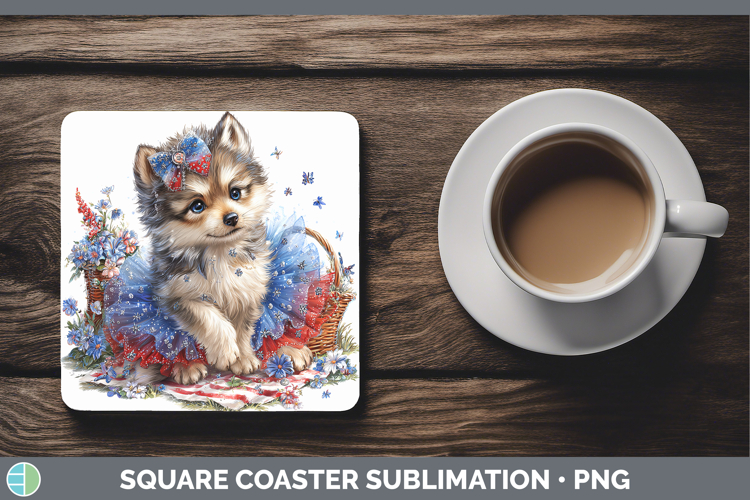 Woodland Fourth of July Wolf Square Coaster Sublimation Coas