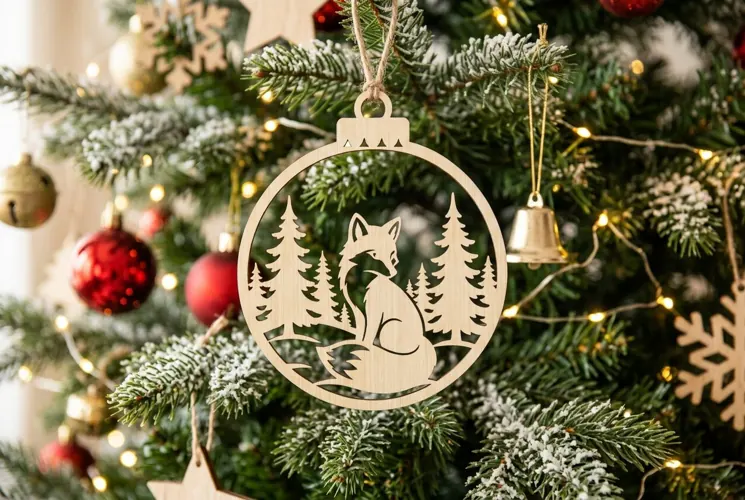 Woodland Fox Christmas Ornament SVG, Holiday Laser Cut