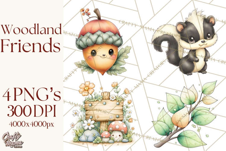 Woodland Forest Clipart PNG, Animals and Nature Elements