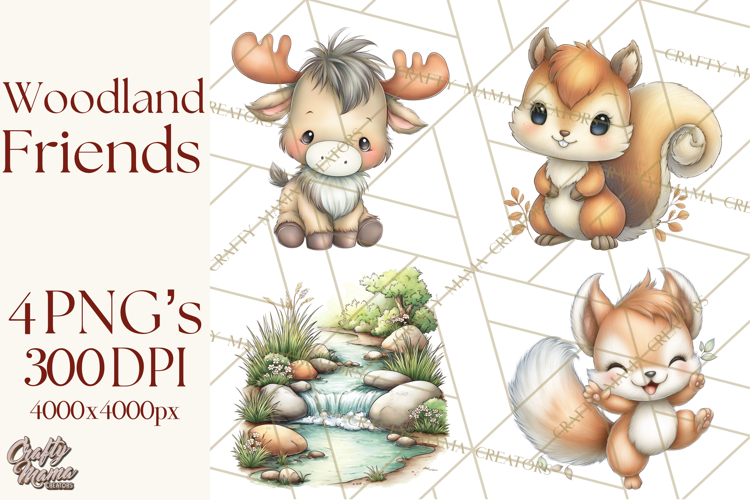 Woodland Forest Clipart PNG, Animals and Nature Elements