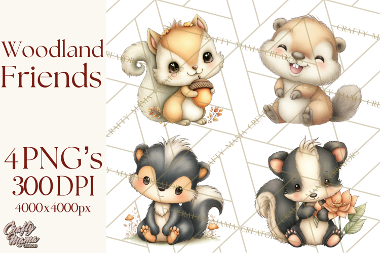 Woodland Forest Clipart PNG, Animals and Nature Elements