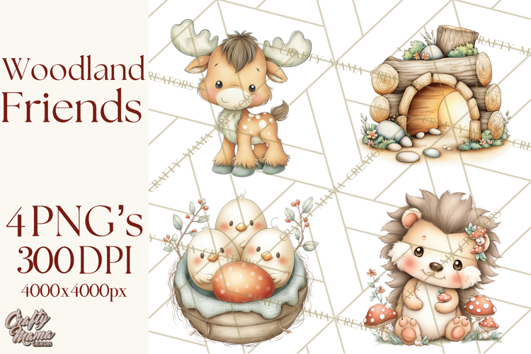 Woodland Forest Clipart PNG, Animals and Nature Elements