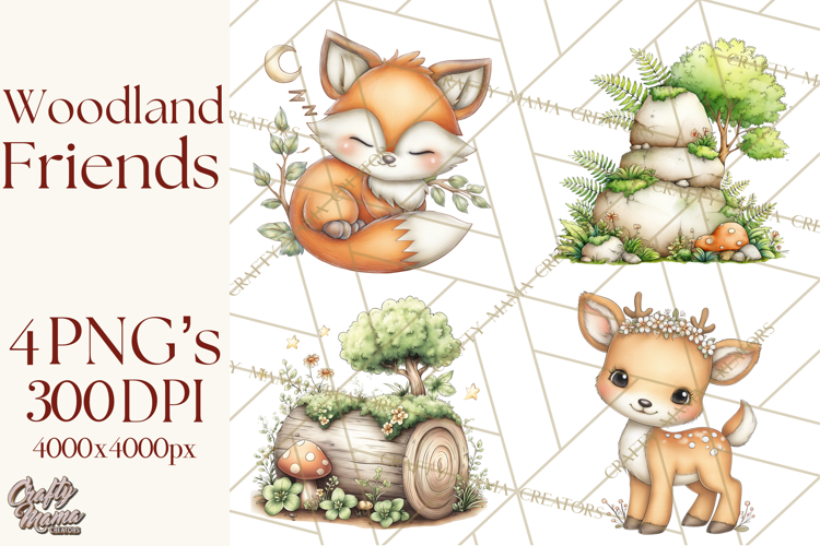 Woodland Forest Clipart PNG, Animals and Nature Elements