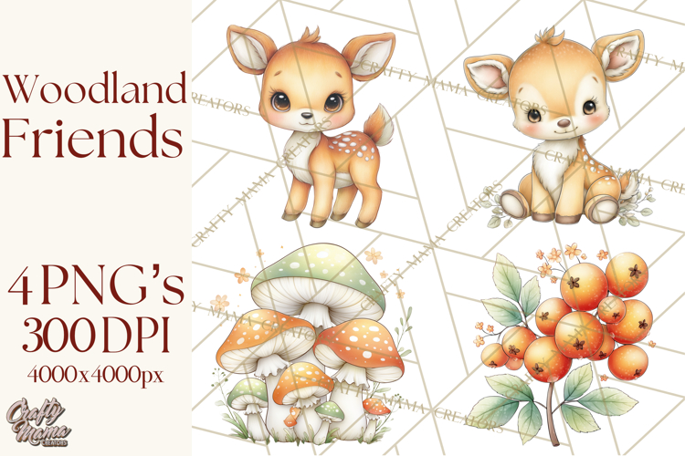 Woodland Forest Clipart PNG, Animals and Nature Elements