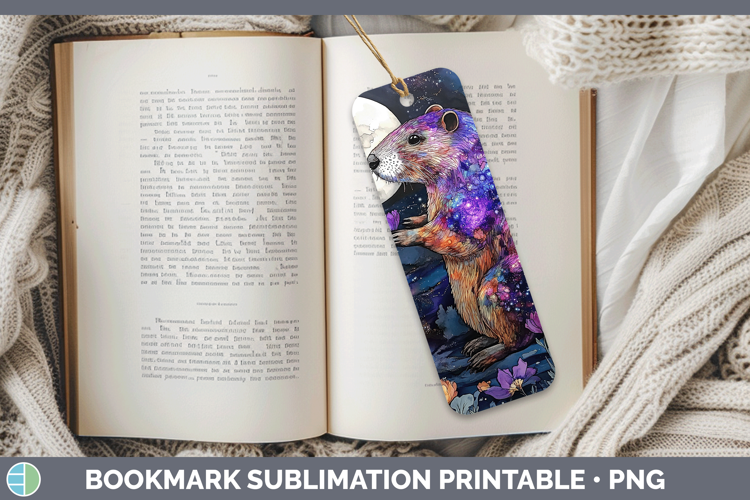 Woodland Galaxy Beaver Bookmark Sublimation Printable Design