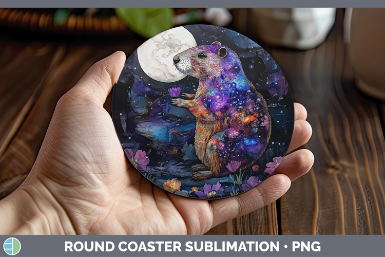 Woodland Galaxy Beaver Round Coaster Sublimation Coaster Des