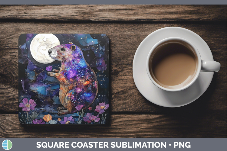 Woodland Galaxy Beaver Square Coaster Sublimation Coaster De