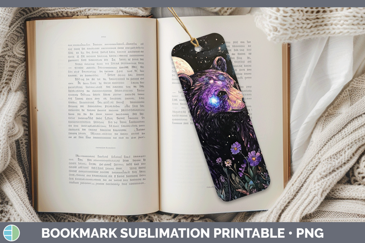 Woodland Galaxy Black Bear Bookmark Sublimation Printable De
