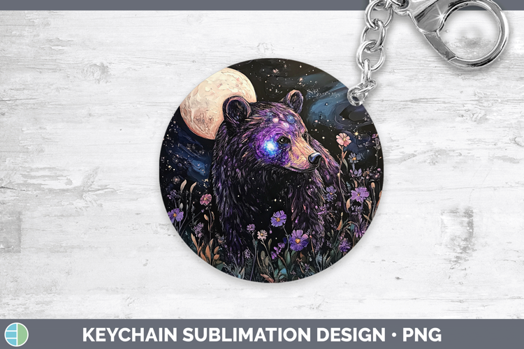 Woodland Galaxy Black Bear Keychain Sublimation Keyring Desi