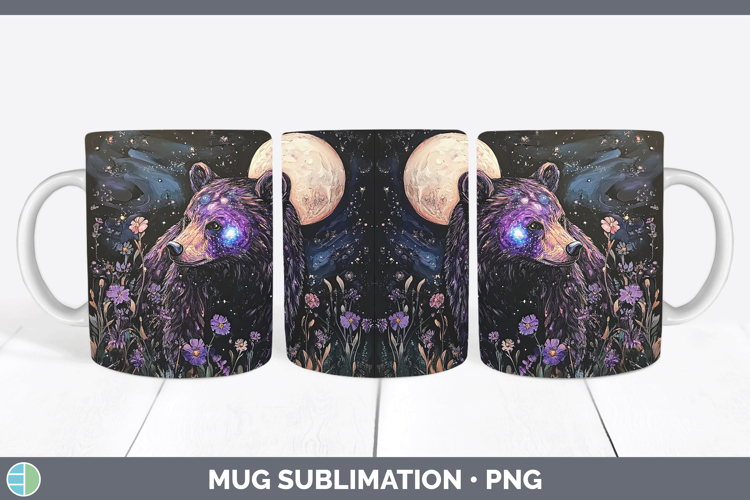 Woodland Galaxy Black Bear Mug Wrap Sublimation Coffee Cup D