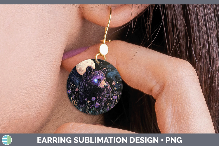 Woodland Galaxy Black Bear Round Earrings Sublimation Earrin