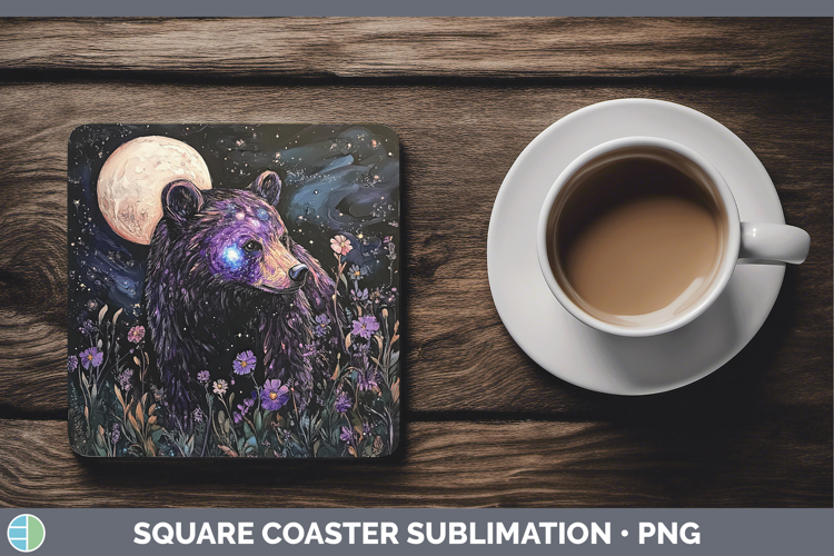 Woodland Galaxy Black Bear Square Coaster Sublimation Coaste