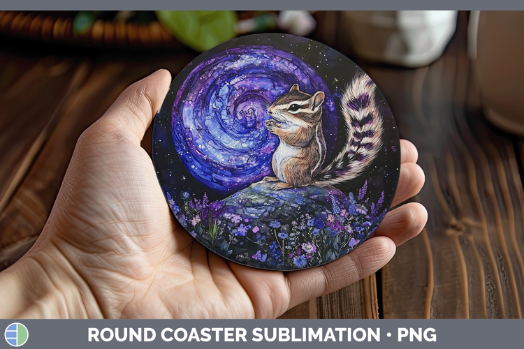 Woodland Galaxy Chipmunk Round Coaster Sublimation Coaster D
