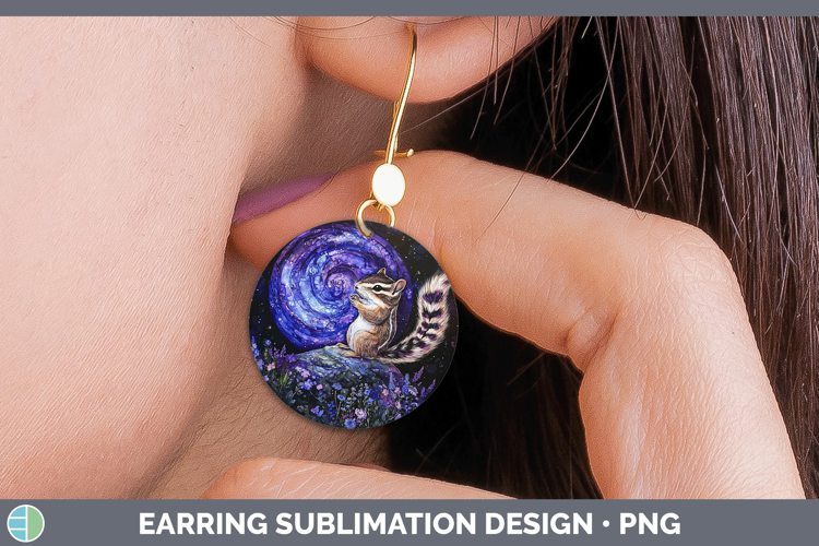 Woodland Galaxy Chipmunk Round Earrings Sublimation Earrings