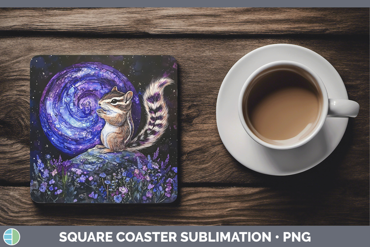 Woodland Galaxy Chipmunk Square Coaster Sublimation Coaster