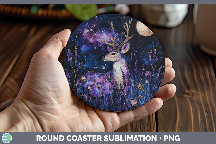 Woodland Galaxy Deer Round Coaster Sublimation Coaster Desig