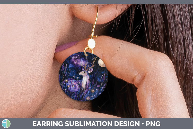 Woodland Galaxy Deer Round Earrings Sublimation Earrings Des