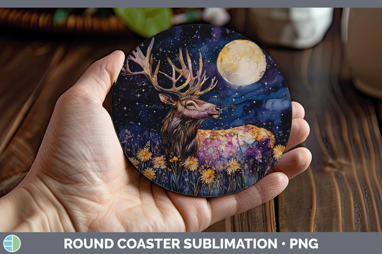 Woodland Galaxy Elk Round Coaster Sublimation Coaster Design